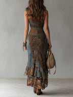 Ariadna | Vestido Largo Asimétrico Estampado con Abertura