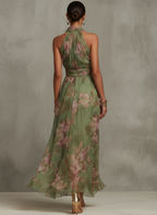 Bianca | Vestido Largo Floral Halter Verde