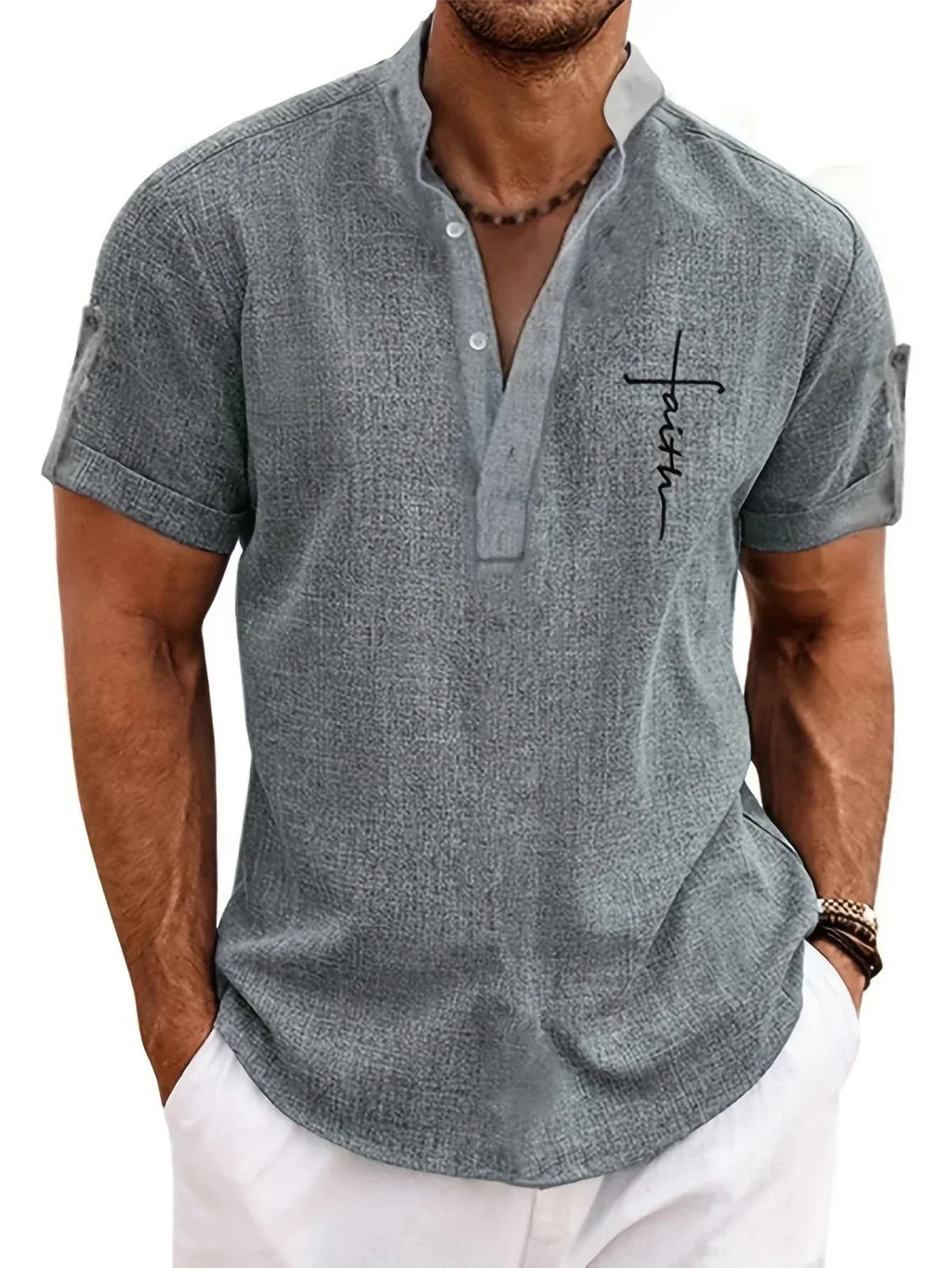 Leblanc™ | Camisa elegante de manga corta y cuello alto