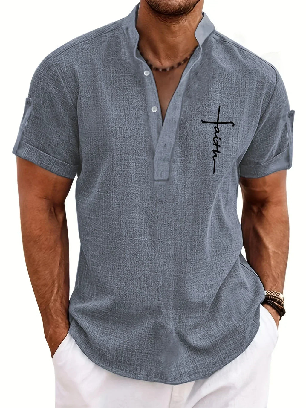 Leblanc™ | Camisa elegante de manga corta y cuello alto