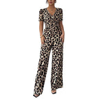 🎁Novedad: 50 % de descuento 💥 Mono con escote en V y piernas anchas, estampado de leopardo